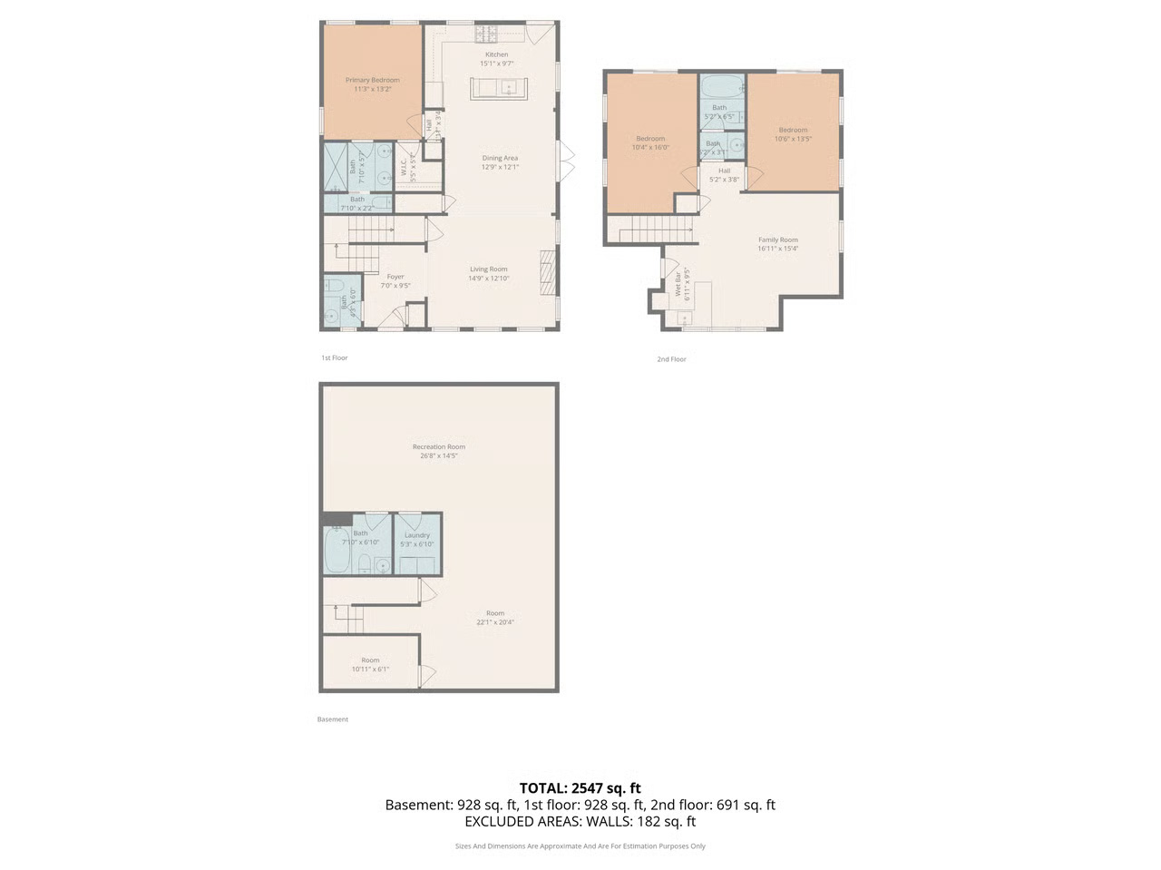 Combined floor plan — all three levels