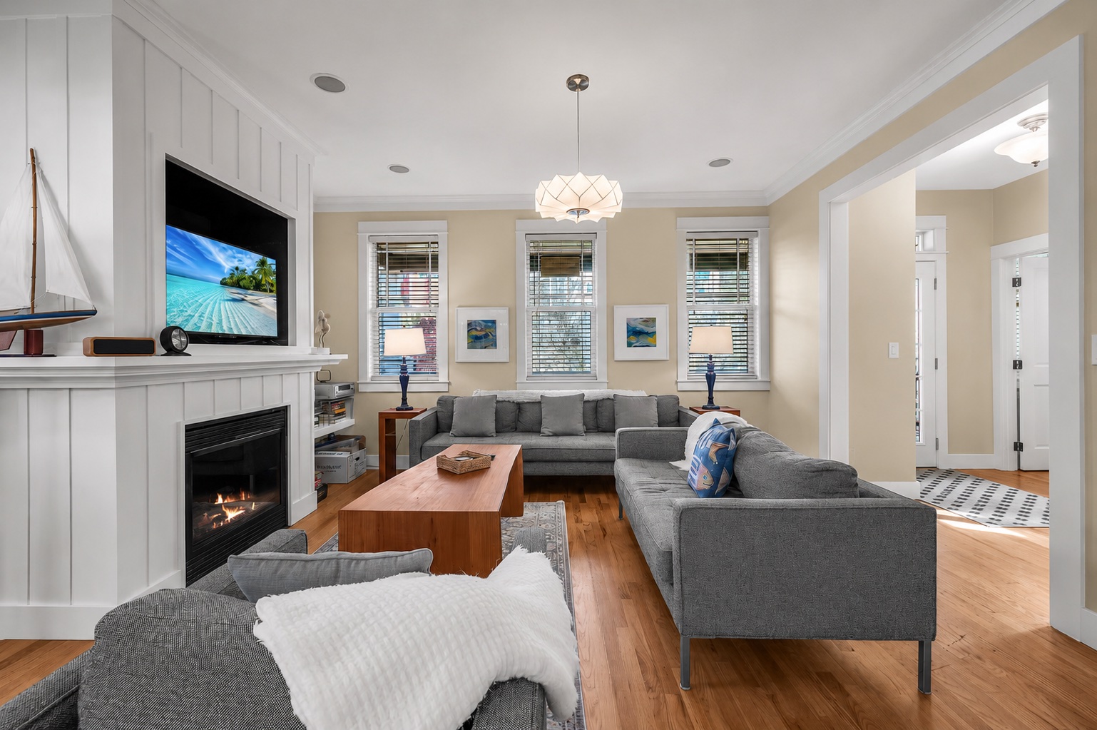 Fireplace and TV in main living area